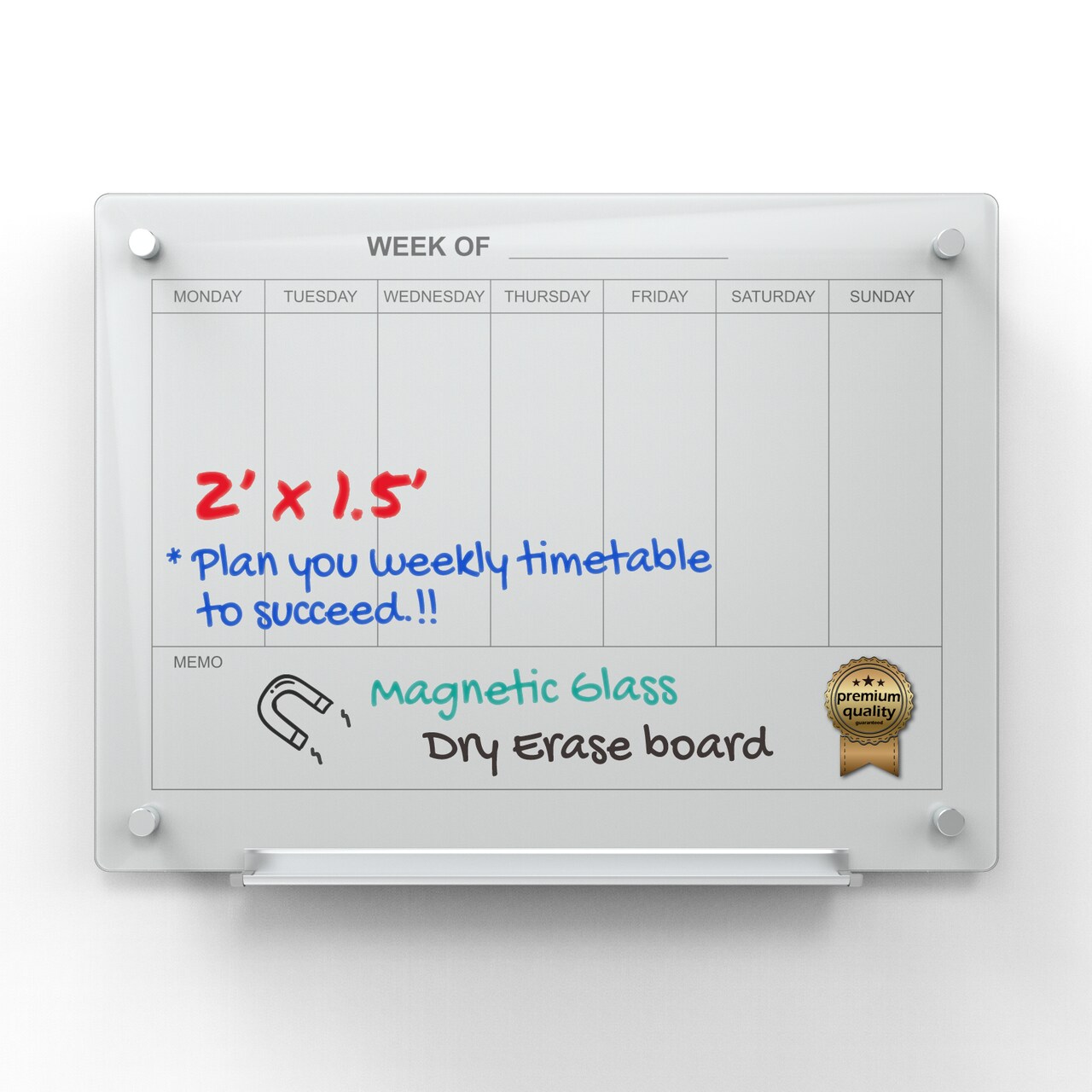 Audio-Visual Direct Magnetic Glass Weekly Calendar & Planner Dry-Erase Board Set